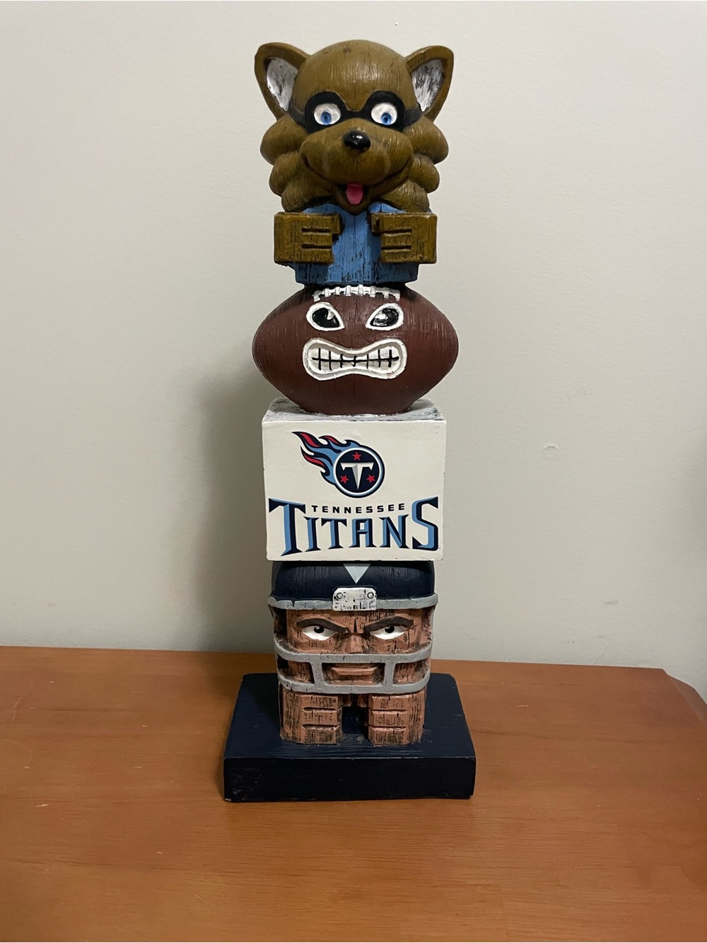 Tennessee Titans Themed Brown & Blue Wooden Totem Sculpture